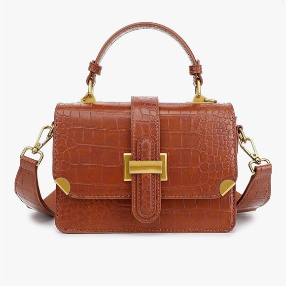 Designer look Croc-Embossed Leather Bag with gold H hardware and crossbody strap - Picture 1 of 4